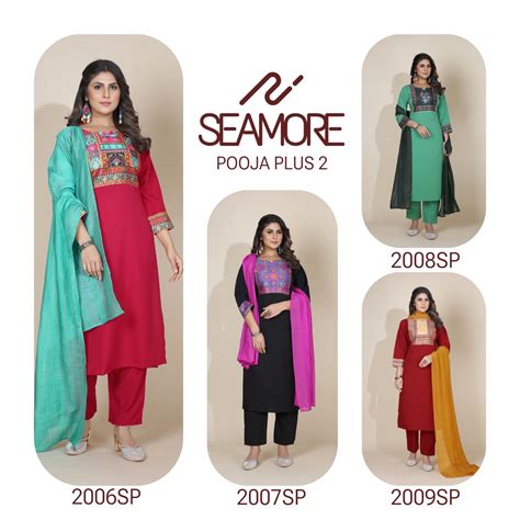 Pooja Plus Vol 2 New Seamore Crape Readymade Pant Style Suits Supplier ...