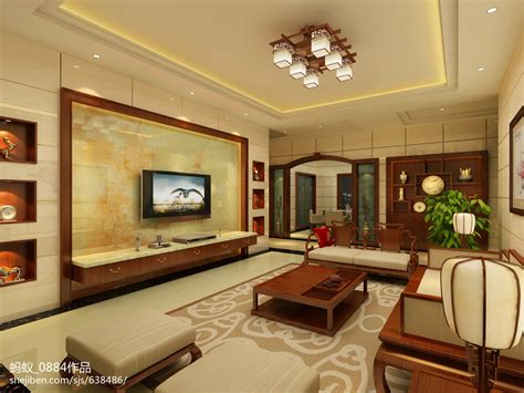 新中式风格客厅电视背景墙效果图欣赏_土巴兔装修效果图