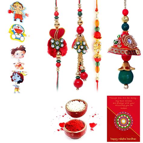 Gomati Ethnic Gifts for Brother Rakhi Set Bhaiya Bhabhi Kids Designer ...
