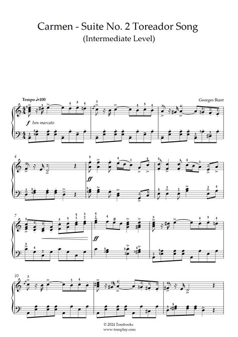 카르멘 - 모음곡 2번 투우사의 노래 (중급, 솔로 프리 베이스 아코디언) (비제) - 아코디언 악보
