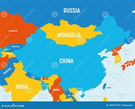 China Map - 4 Bright Color Scheme. High Detailed Political Map of China ...