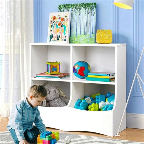 Kids Bookcase with Open Cube Shelves in White - Children’s Bookshelf O ...