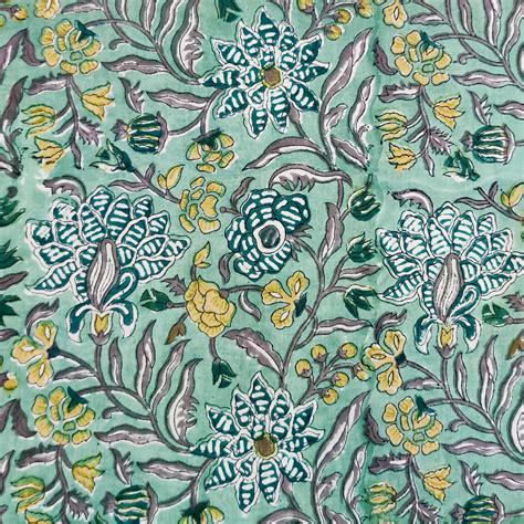 Pure Cotton Jaipuri Sea Green With Teal Green With Mustard Fruit Jaal ...