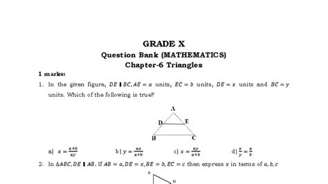 GRADE X Question Bank (MATHEMATICS) - Chapter 6 Triangles - Studocu