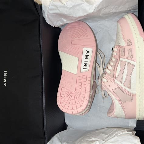 Pink amiri sneakers, never worn . size 4 Y - Depop