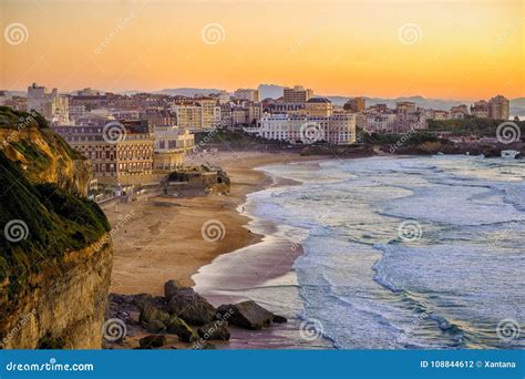 Sunset Over Biarritz Beaches, France, Atlantic Coast Stock Photo - Image of seaside, glow: 108844612