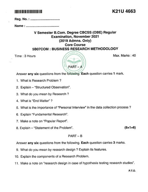 2021 - Kannur university bcom 5th sem - K21U 4663 Reg. No. : Name : V ...