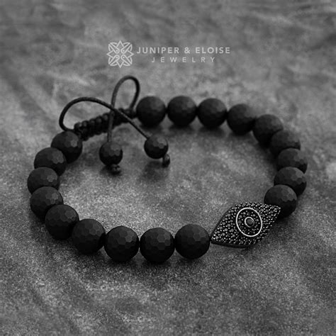 Matte Black Beaded Evil Eye Bracelet
