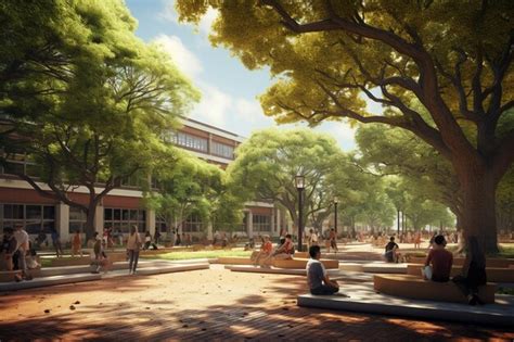 A college campus quad with students studying under 00091 03 | Premium ...