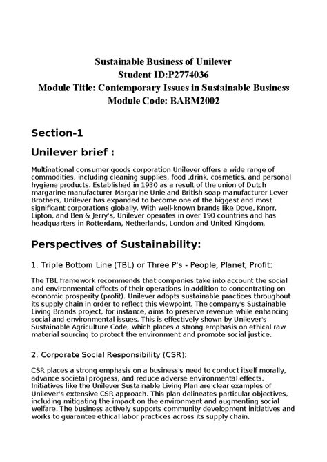 Sustainable Business Practices at Unilever: Insights & Strategies (BABM ...