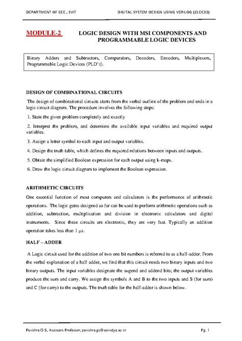 Module 2 DSDV (NEP) - Combinational Circuits & Logic Design Notes - Studocu