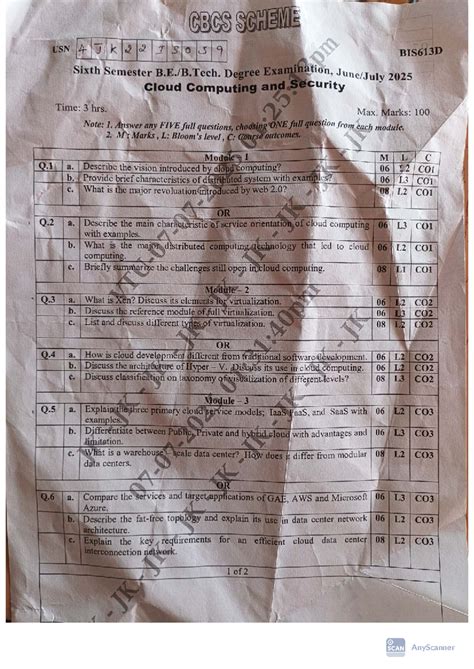 BIS613D Cloud Computing & Security Sixth Sem Exam Paper 2025 - Studocu