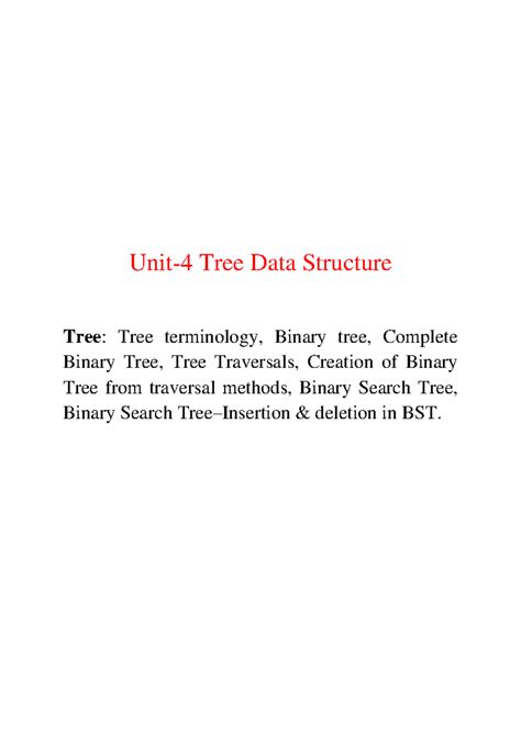 DS Unit4: Comprehensive Notes on Tree Data Structures and BST - Studocu