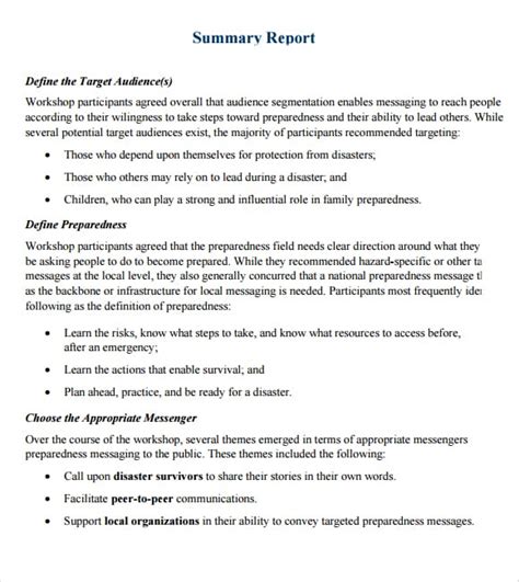 Image result for Summary Report Example