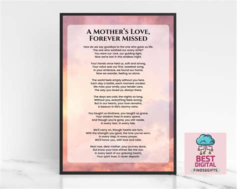 A Mothers Love, Funeral Poem, Grief and Sorrow Poem,bereavement Print ...