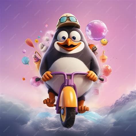 Free AI Image | View of cartoon animated 3d penguin on scooter