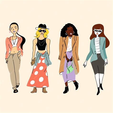 Fashion illustrations of diverse women in stylish outfits | Premium Vector