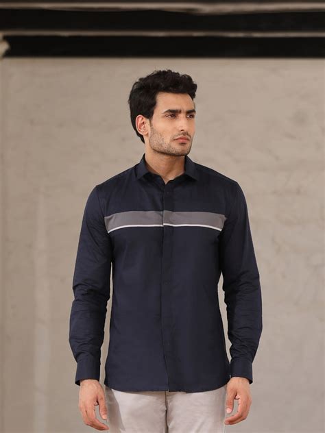 Midnight Blue Cut & Sew Cotton Shirt – P E R C H