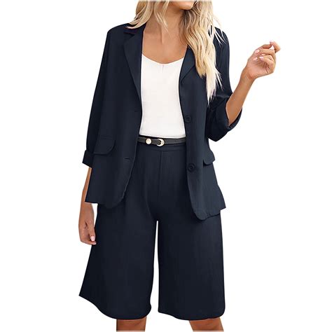 2 Piece Shorts Set for Women Long Sleeve Blazers Knee Length Shorts ...