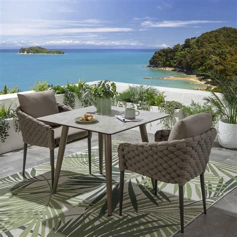 2 Seater Ceramic Garden Table and Chairs Dining Set Aluminium Beige ...