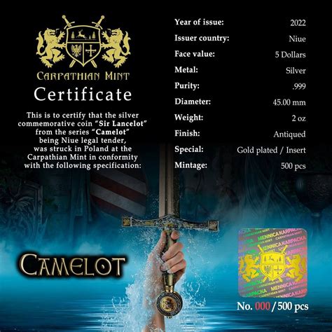 2022 Niue Camelot Sir Lancelot 2 oz Silver Antiqued High Relief Coin