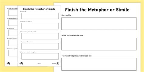 Finish the Metaphor or Simile Go Respond Worksheet / Worksheet