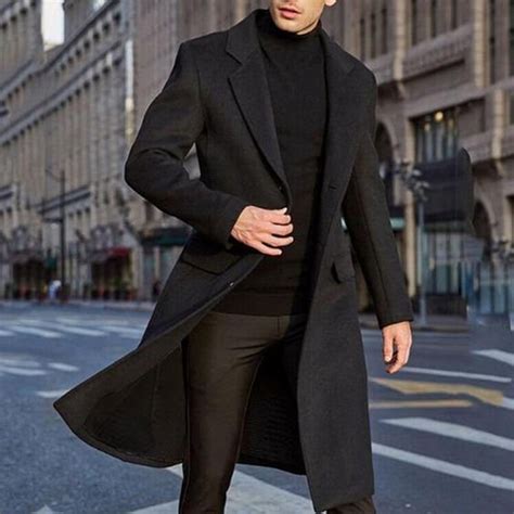 Buy Men Woolen Long Coat Trench Style Black Mens Overcoat for Online in ...
