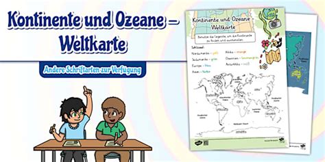 Kontinente und Ozeane - Weltkarte - Twinkl Deutschland