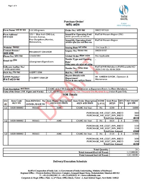 Legacy PO 5002210733 - DRAFT Page 1 of 4 RailTel Corporation of India ...