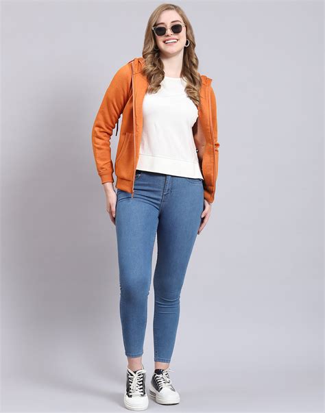 Buy Women Rust Solid Hooded Full Sleeve Sweatshirt Online in India ...