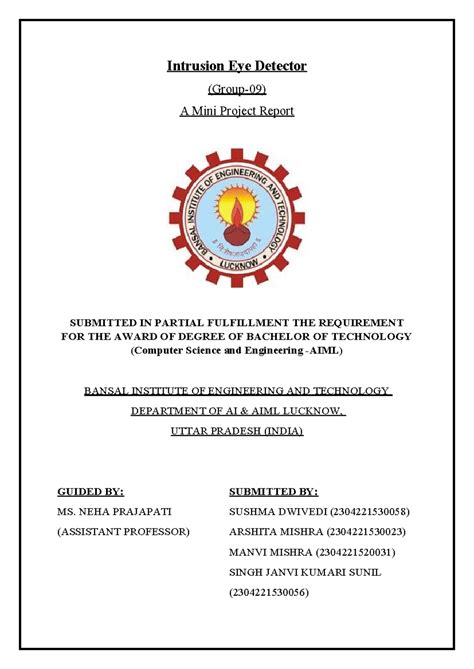 Mini Project Report: Intrusion Eye Detector (B.Tech CSE) - Studocu