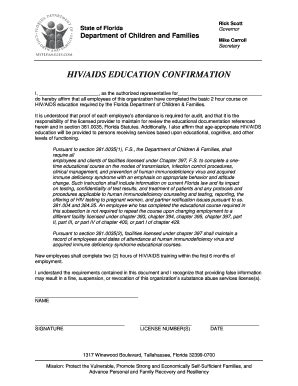 Florida HIV/AIDS Education Confirmation - Blank Fillable Template ...