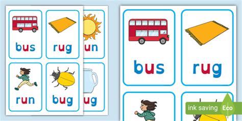CVC Word Cards U Dyslexia