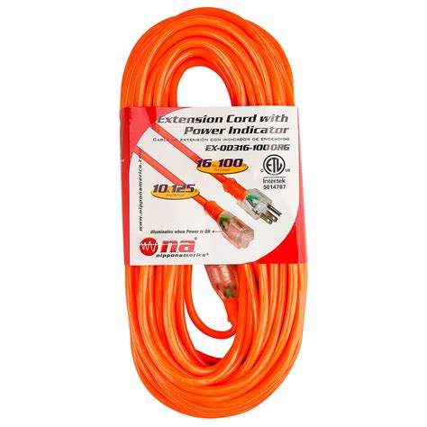 100’ Extension Cord with Power Indicator (EX-OD316-100ORG) – NipponAmerica