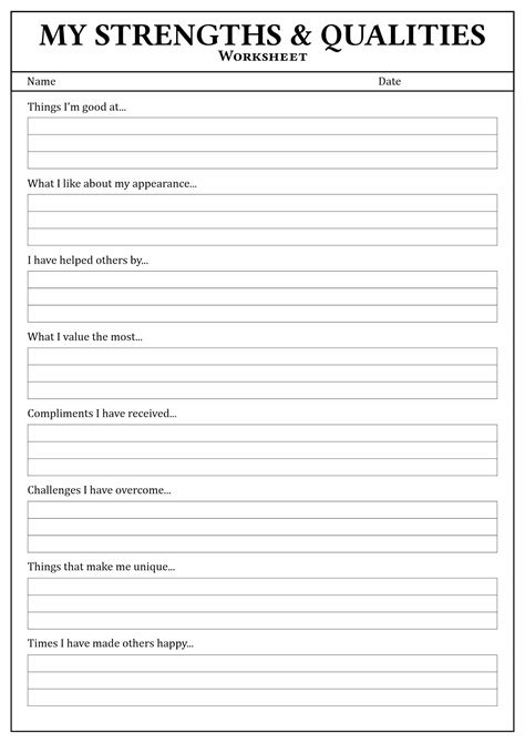 Printable Strengths And Weaknesses Worksheet