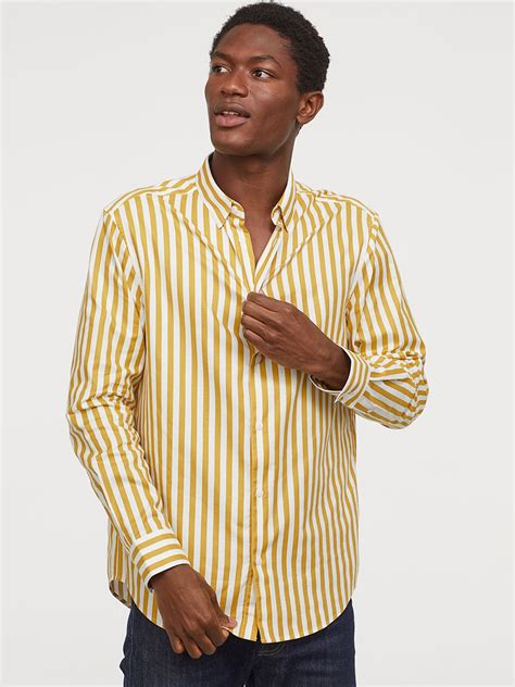 Buy H&M Men Yellow Striped Shirt Regular Fit - Shirts for Men 10432444 ...