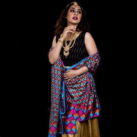 Phulkari Machine-Embroidered Chinnon Dupatta - Multicolor (black) – Phulari