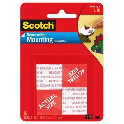 3M Scotch(R) Removable Mounting Squares 2C8W1, 1 x 1 inches, 16 Squares ...