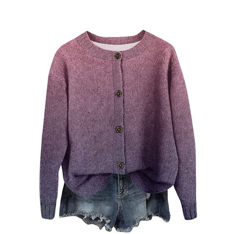 WTOBBY Women's Vintage Knit Button Gradient Print Cardigan Jacket ...