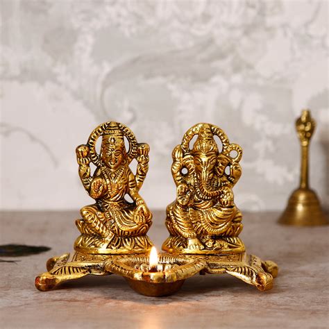 Golden Goddess Laxmi With Lord Ganesha Idol Metal Decorative Showpiece ...