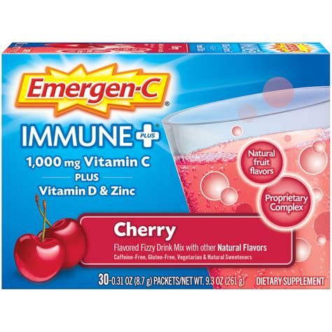 Emergen-C Immune Plus Vitamin C Supplement Powder, Cherry, 30 Ct ...