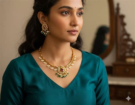 Matte finish cz ruby-green-white rice pearl peacock hasli necklace set ...