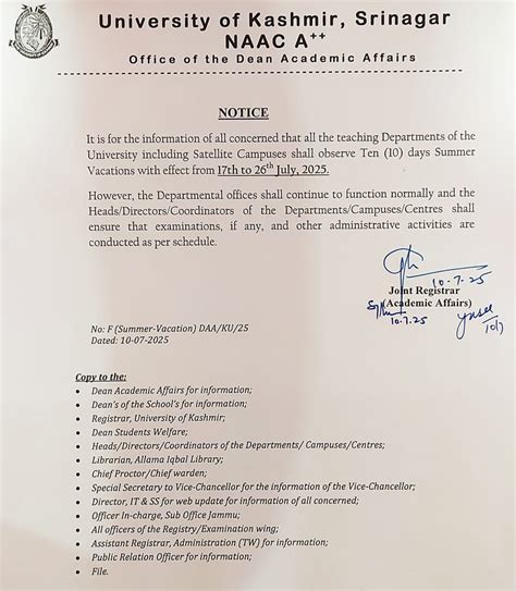 Dean Academic Affairs, University of Kashmir