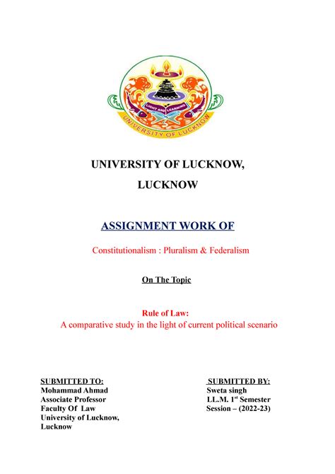 Constitu - rule of law - UNIVERSITY OF LUCKNOW, LUCKNOW ASSIGNMENT WORK ...