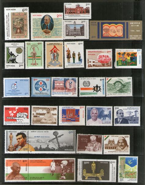 India 1994 Year Pack of 30 Stamps Mahatma Gandhi Museum Cinema Health ...
