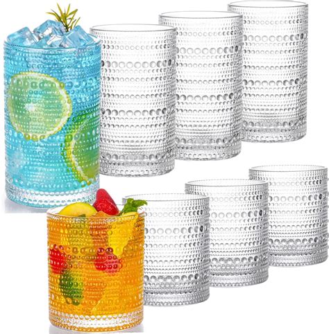 Amazon.com | Cowjut 6pcs Hobnail Drinking Glasses Set, 16 oz Vintage ...