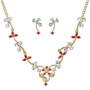 Buy Estele Gold Plated Floral Vine Designer Necklace Set with Ruby ...