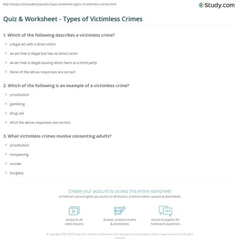 Quiz & Worksheet - Types of Victimless Crimes | Study.com