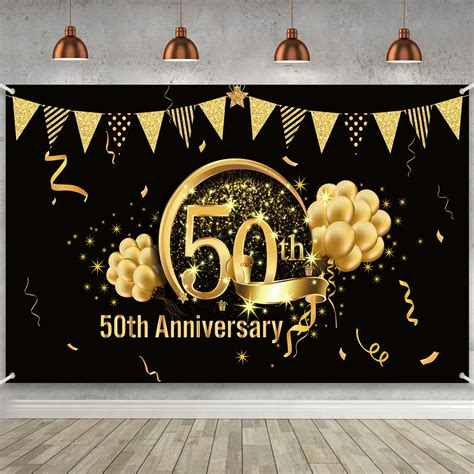 Buy 50th Anniversary Decorations, Extra Large Fabric Black Gold Sign ...