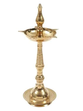 Exotic India Brass Kerala Vilakku Puja Golden Diya Oil | Fancy Oil Diya ...